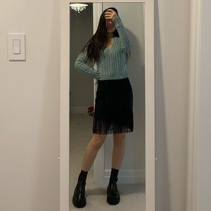 A&F black fringed vegan suede skirt, XS